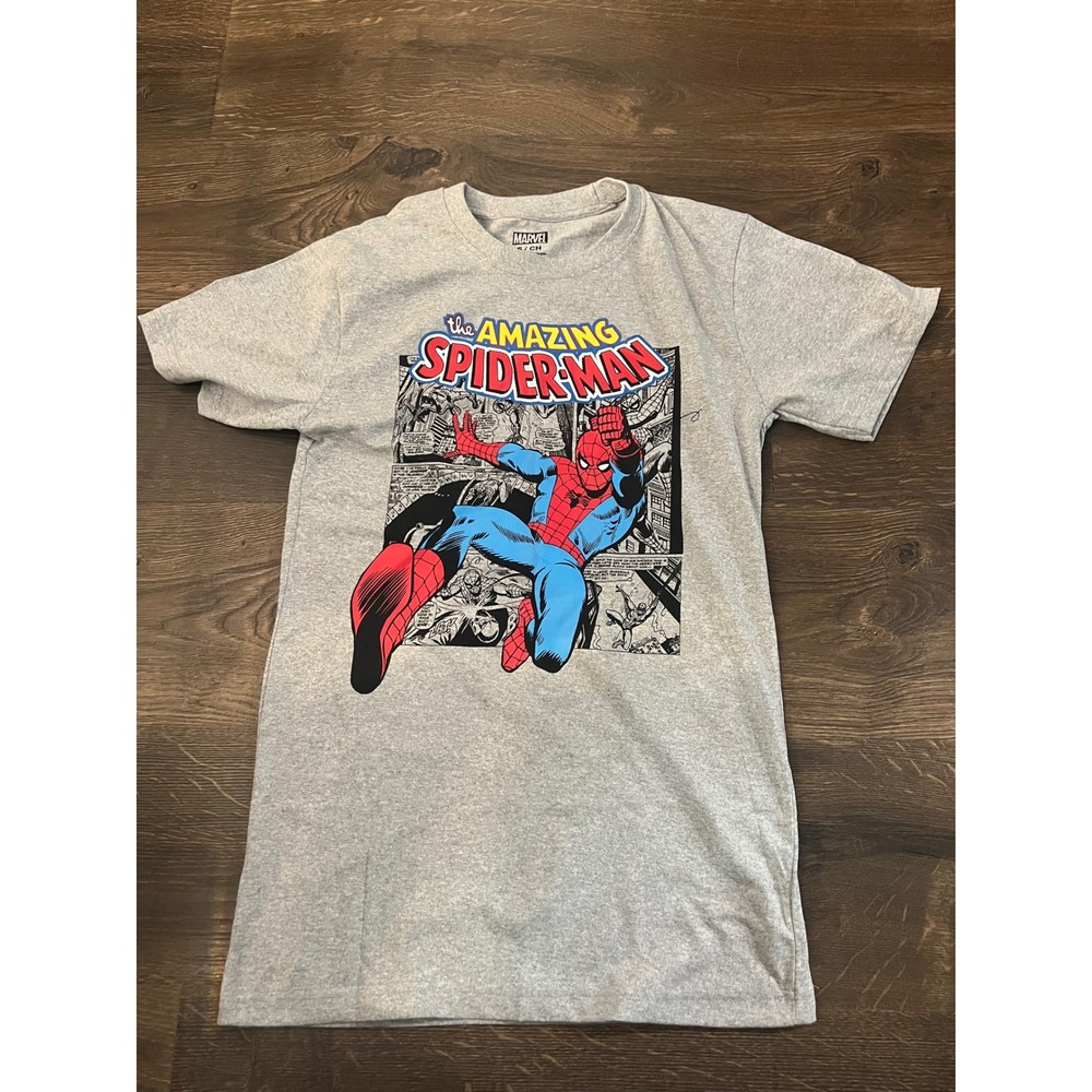 Marvel The Amazing Spider-Man Graphic T-Shirt Gray Comic Book Tee Small S